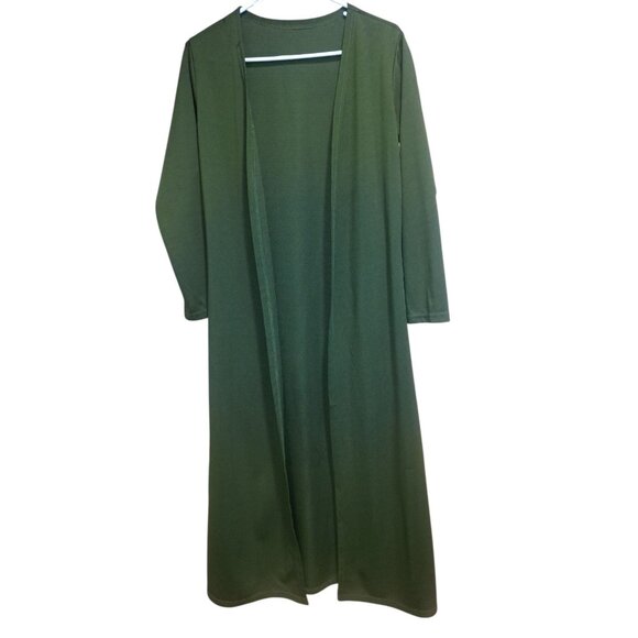 Blush Mark Womens Longline Open Front Duster Cardigan Olive Green M Stretch Knit - Picture 1 of 7